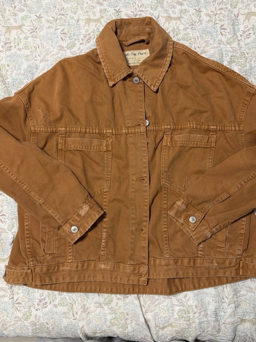 We The Free Distressed Tan-Brown Jean Jacket
